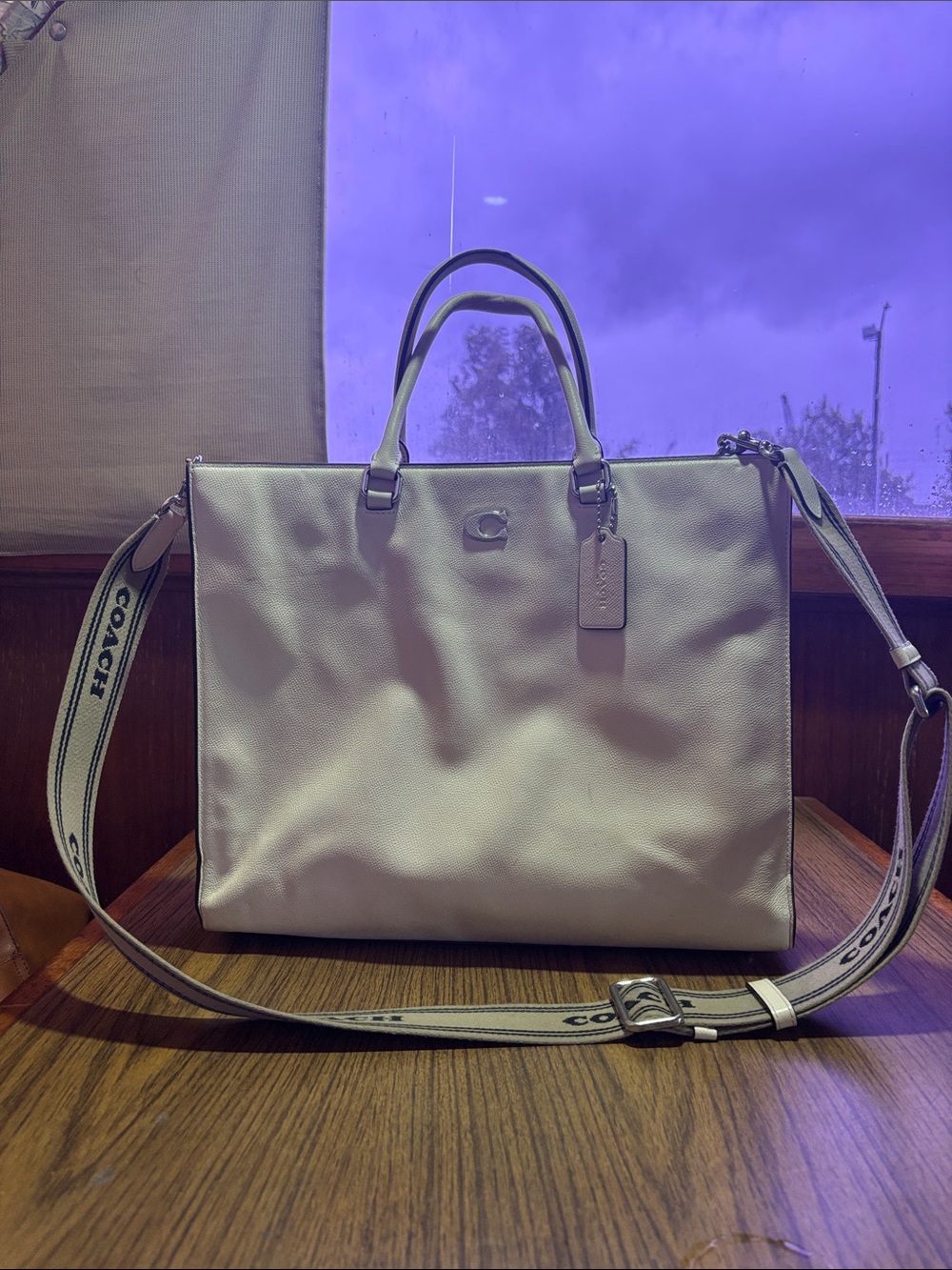 Coach Cream Tote with Logo Strap